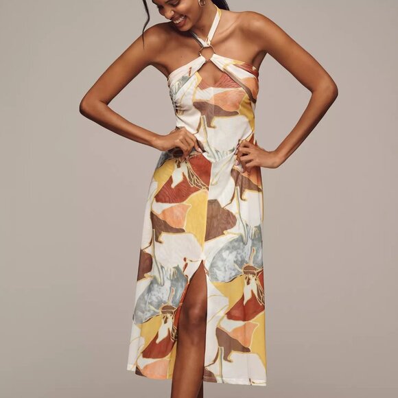Anthropologie Sarah Hann Blythe Halter Mesh Midi Dress